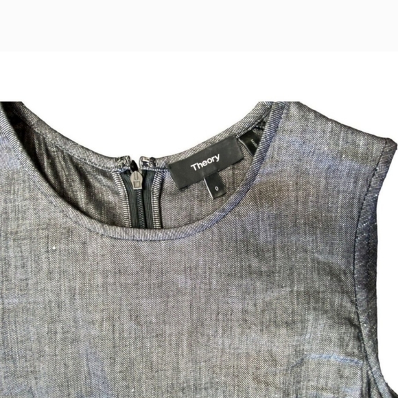 Theory dress sz 0 Adraya Linen Shift Mini Grey Gray preppy classic minimalist - Picture 2 of 5